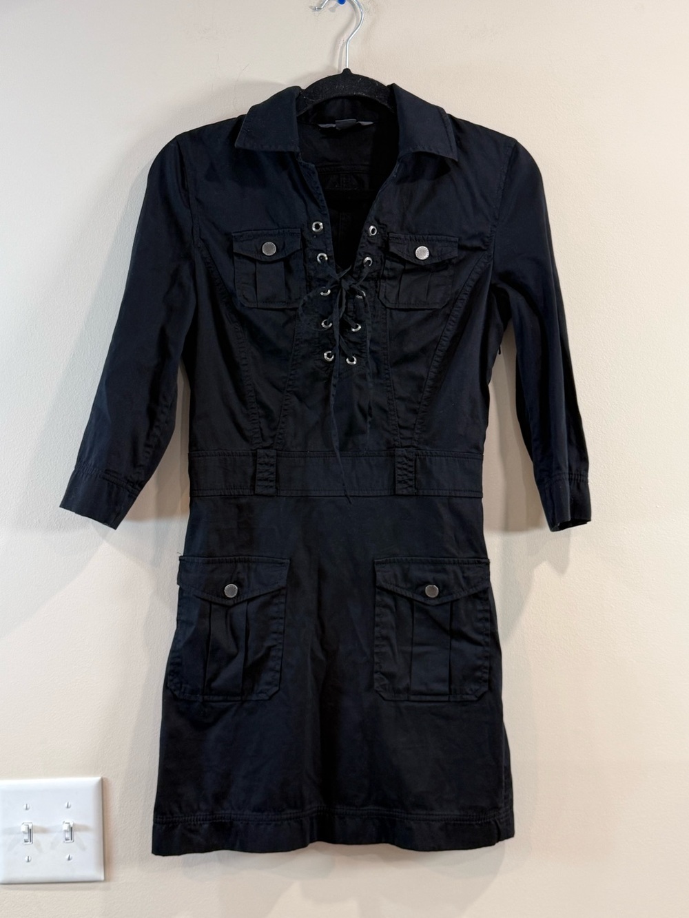 🔥NWOT Armani Exchanged Black Lace-Up Utility Shirt Dress Size 2 🔥